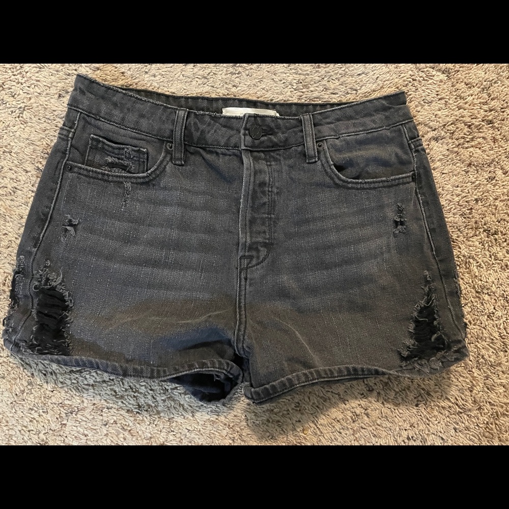 Distressed Black Denim Shorts